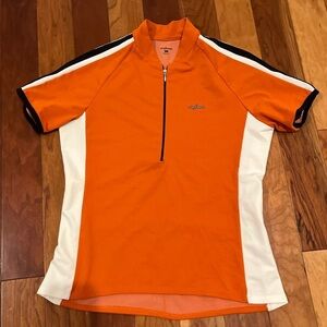 SHEBEEST Cycling Shirt Size Large 1/4 Zip Back Holding Pockets EUC Summer Activ